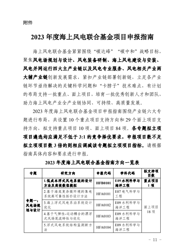 广东省2023年度海上风电联合基金项目申报指南